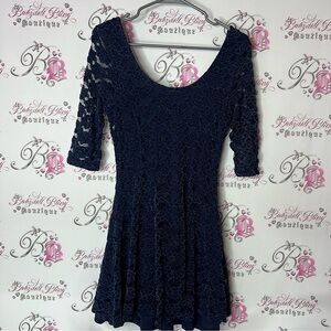 Papillon dress floral scoop neck blue Elegant Navy Lace Dress